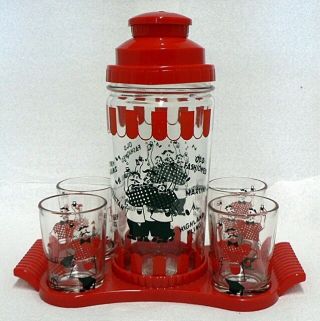 Vintage Glass Cocktail Shaker Set With 4 Glasses And Tray