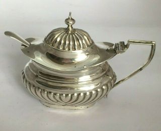 Antique Edwardian Sterling Silver Mustard Pot & Spoon 1903