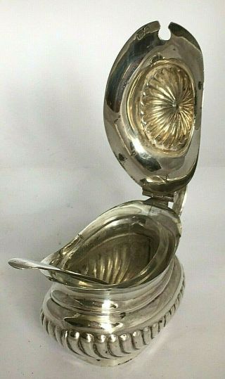 Antique Edwardian Sterling Silver Mustard Pot & Spoon 1903 2
