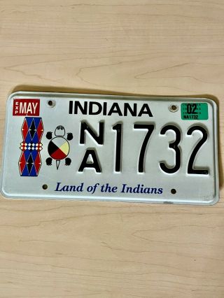 Indiana " Land Of The Indians " License Plate,  2002,  Number Na1732