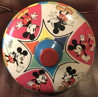 Vintage 1978 Walt Disney Mickey Mouse Metal Tin Toy Spin Top By Straco