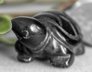 Black Obsidian Turtle Totem Good Luck Fetish Hand Carved Stone Figurine 8778