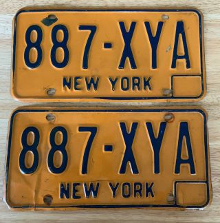 Vintage Matching Pair York State License Plate 1980’s Yellow & Blue 887 - Xya