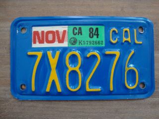 1984 California Blue Motorcycle License Plate In Very Good
