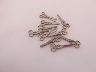 Ten Solid Silver Novelty Miniature Scissor Ornaments/ Pendants,  925