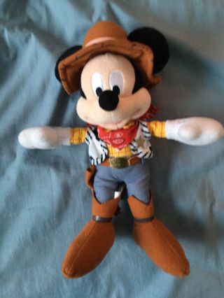 Disney Parks Plush Mickey Mouse As Toy Story Woody Cowboy 11 " Plush - Vg