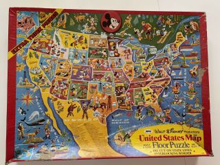 Vintage Rare 60s Walt Disney United States Map Floor Puzzle Jaymar State Shapes