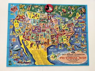 Vintage Rare 60s WALT DISNEY United States Map FLOOR PUZZLE JAYMAR State Shapes 3