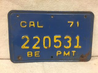 Vintage 1971 California License Plate Be Pmt
