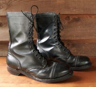 Vintage Mens Carolina Shoes Steel Toe Combat Police Boots Black Leather Size 13