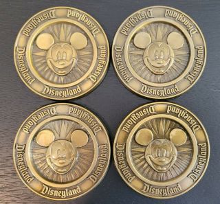 4 Vintage Disneyland Mickey Mouse Metal Coasters Made In Usa