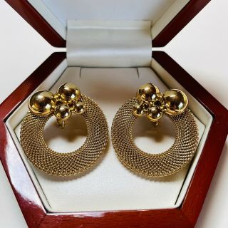 Vintage Signed Givenchy Paris York Gold Plated Mesh Clip On Earrings