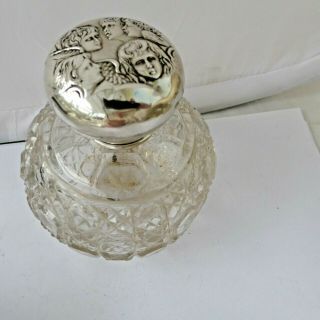 Antique Silver Hm 1905 Large Perfume Scent Bottle Repousse Reynold Angels 5 "