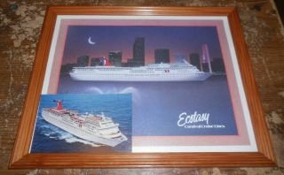 Vintage 15 " X12 " Framed Carnival Cruise Lines Ecstasy Ship Picture