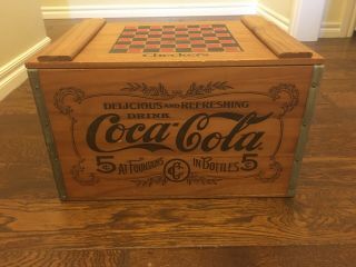 Vintage Wooden Coca Cola Checker Crate Box W/hinged Lid 18”x12”x11”
