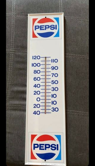 Vintage Pepsi Cola Embossed Metal Store Advertising Thermometer - Stout Sign Co.