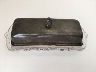Vintage Heisey Glass Butter Dish With Fisher Sterling Top As Found