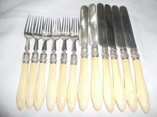 Set Of 6 Victorian Silver Plated & Bovine Bone Handled Dinner Forks,  Cutlery