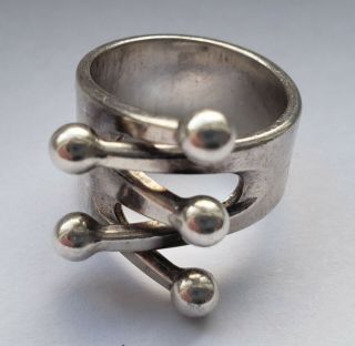 Vintage Modernist Anna Greta Eker Age Sterling Silver Jester Ring 5 1/2 Us