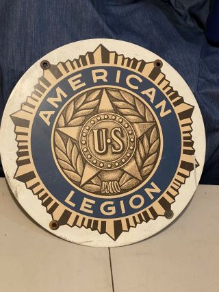 Vintage Us American Legion Round Metal Sign 18” United States Military