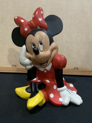 Vintage Disney Minnie Mouse Plastic Piggy Money Bank White Polka Dot Red Dress