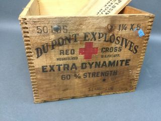 Dupont Red Cross High Explosives Wood Box,  Crate Vintage Box Joint W/lid 50lbs