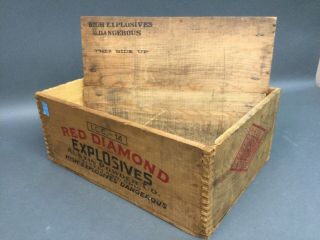 Red Diamond Explosives Wood Box,  Crate Austin Powder Co.  Cleveland Ohio Vintage