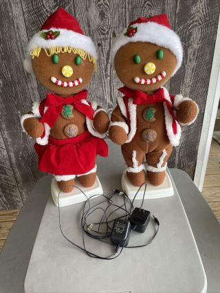 Vintage Telco Creations Gingerbread Man And Woman Movement Decorations Euc