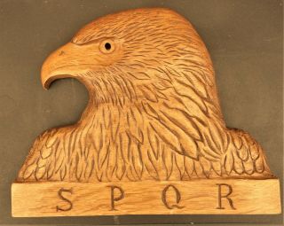 Hand Carved Wooden Wall Plaque - Spqr Roman Eagle