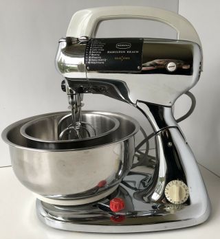 Vintage Hamilton Beach Scovill Stand Mixer Chrome 10 - Speed Solid State W/ Bowls