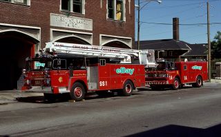 Kodachrome Fire Apparatus Slide Of Chicago Fire Department Snorkel Squad 1
