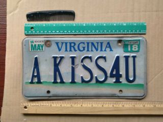 License Plate,  Virginia,  Specialty Vanity: A Kiss 4u,  A Kiss For You