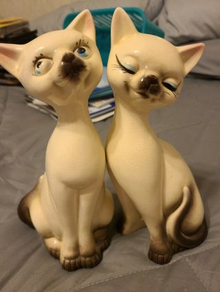 Vintage Ceramic 2 Siamese Cat Kitten Figurine Fast Family Owned