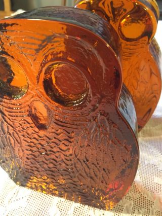 Vintage Glass Blenko Owl Bookends Heavy Mcm Mid Century Modern 7 " Deep Amber