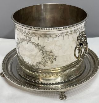 Vintage Trw Silver Plate Footed Champagne Bucket - Lion Head Knockers