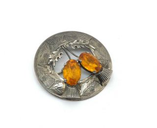 Vtg Wbs Ward Brothers Sterling Silver Scottish Orange Citrine Brooch Pin,  19.  3g