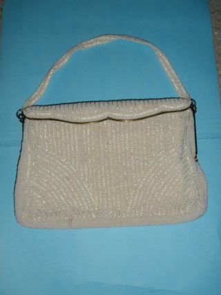 Vintage Charbet White Beaded Handbag Evening Bag Made In Belgium 1950s