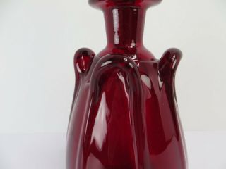 RUBY RED VINTAGE HAND - BLOWN GLASS DECANTER WITH STOPPER 9.  5” 3