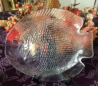 Vintage Set Of 14 Arcoroc France Clear Glass Fish Shaped Plate 10 "