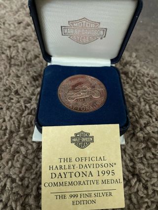 1995 Harley Davidson Daytona Bike Week Commemorative 1oz Silver Medal With Case