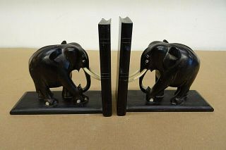 2 Wooden Elephant Bookends.