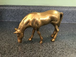 Vintage Brass Horse Sculpture Figurine Statue Grazing Equestrian Doorstop Desk