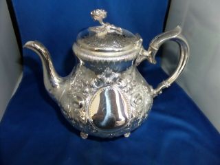 Large Victorian Chased Tea Pot C.  1870 Harrison Brothers Silver Plate