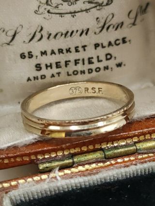 Vintage 9ct Gold Ribbed Profile Wedding Band Ring