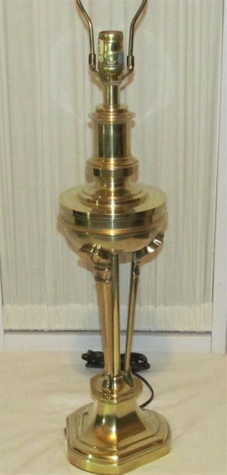 Vintage Mid - Century Heavy Polished Brass " Stiffel " 3 - Way Base Switch Table Lamp