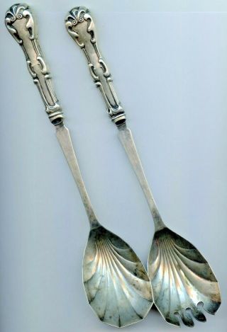 Vintage Sterling Silver Ornate Sheffield Salad Fork & Spoon Set 11 " Long