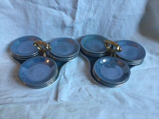 Vintage Blue Hors D’oeuvre Plates Czechoslovakia Small Iridescent 18 Appetizer