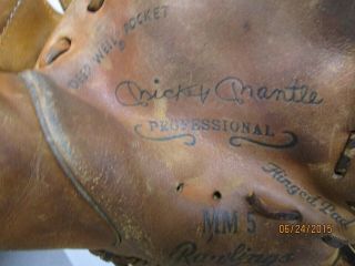 Vintage Rawlings Mickey Mantle MM5 Leather Baseball Glove - RHT 3