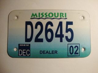 Vintage 2002 Missouri Motorcycle Dealer License Plate D2645