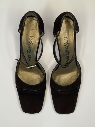 Yves Saint Laurent Vintage Brown Suede Ankle - Strap Shoes.  Size 37/ Us Size 7